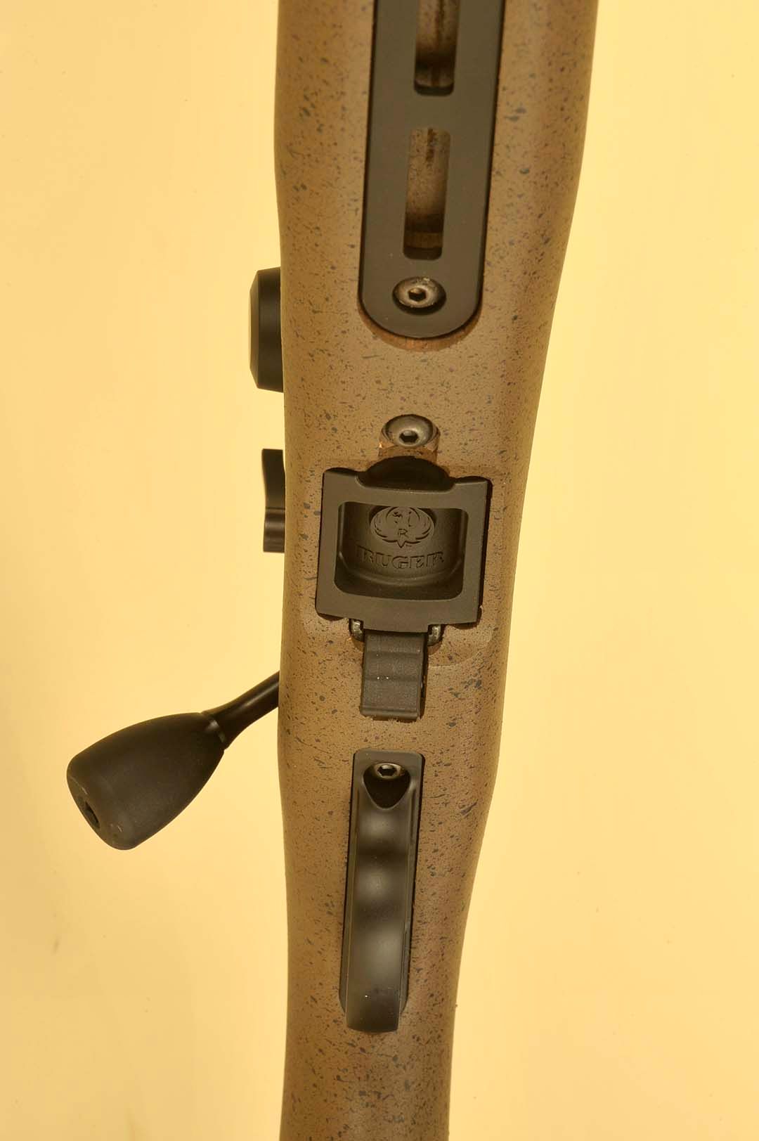 From the underside of the gun, readers can see, from top to bottom the M-Lok rail, flush mounted BX-1 rotary magazine and trigger guard. Everything was installed with precision and in tune with the overall mission of the rifle.